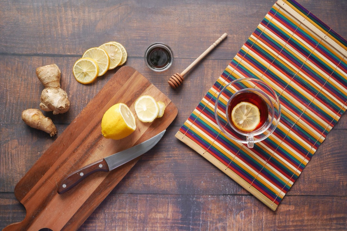 ginger tea with lemon slice and steam