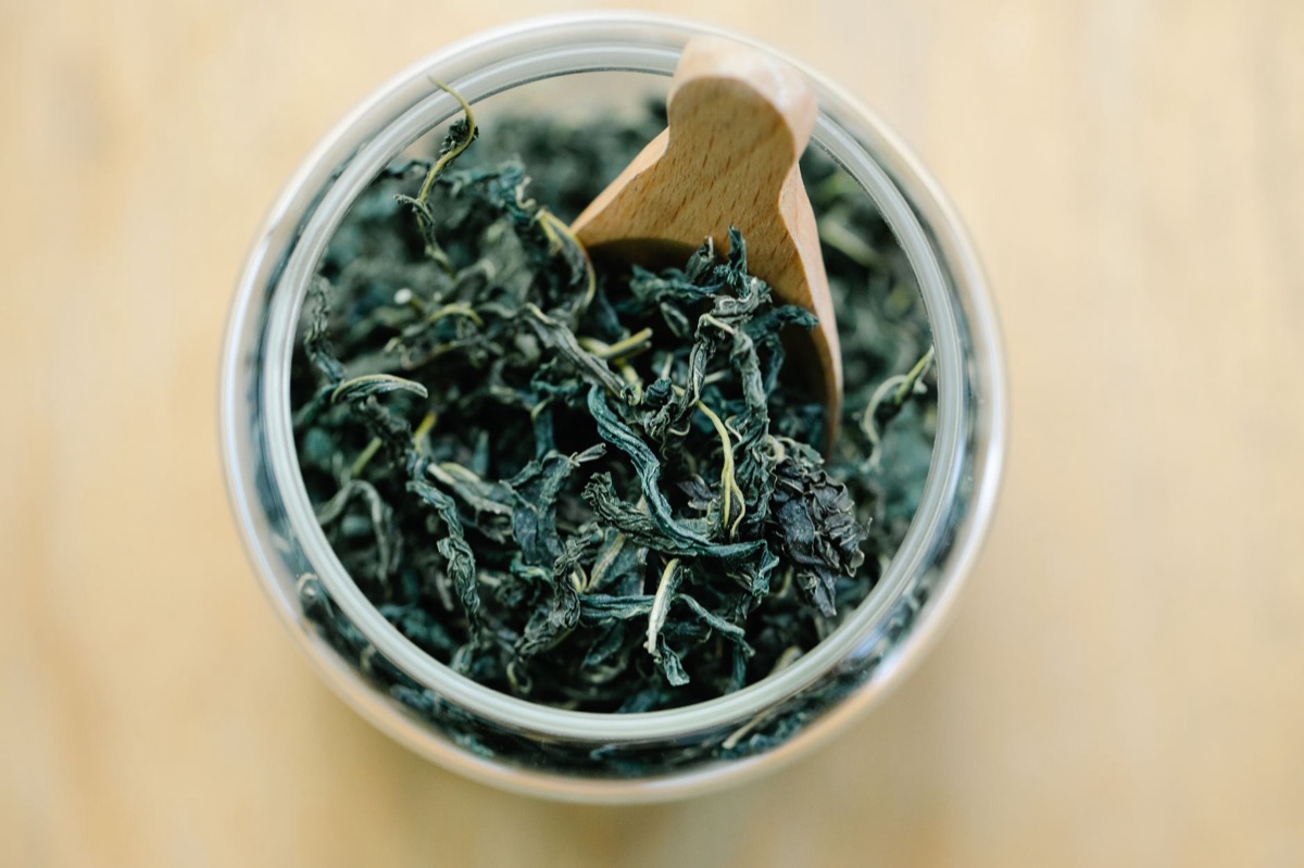 herbal tea leaves in glass container