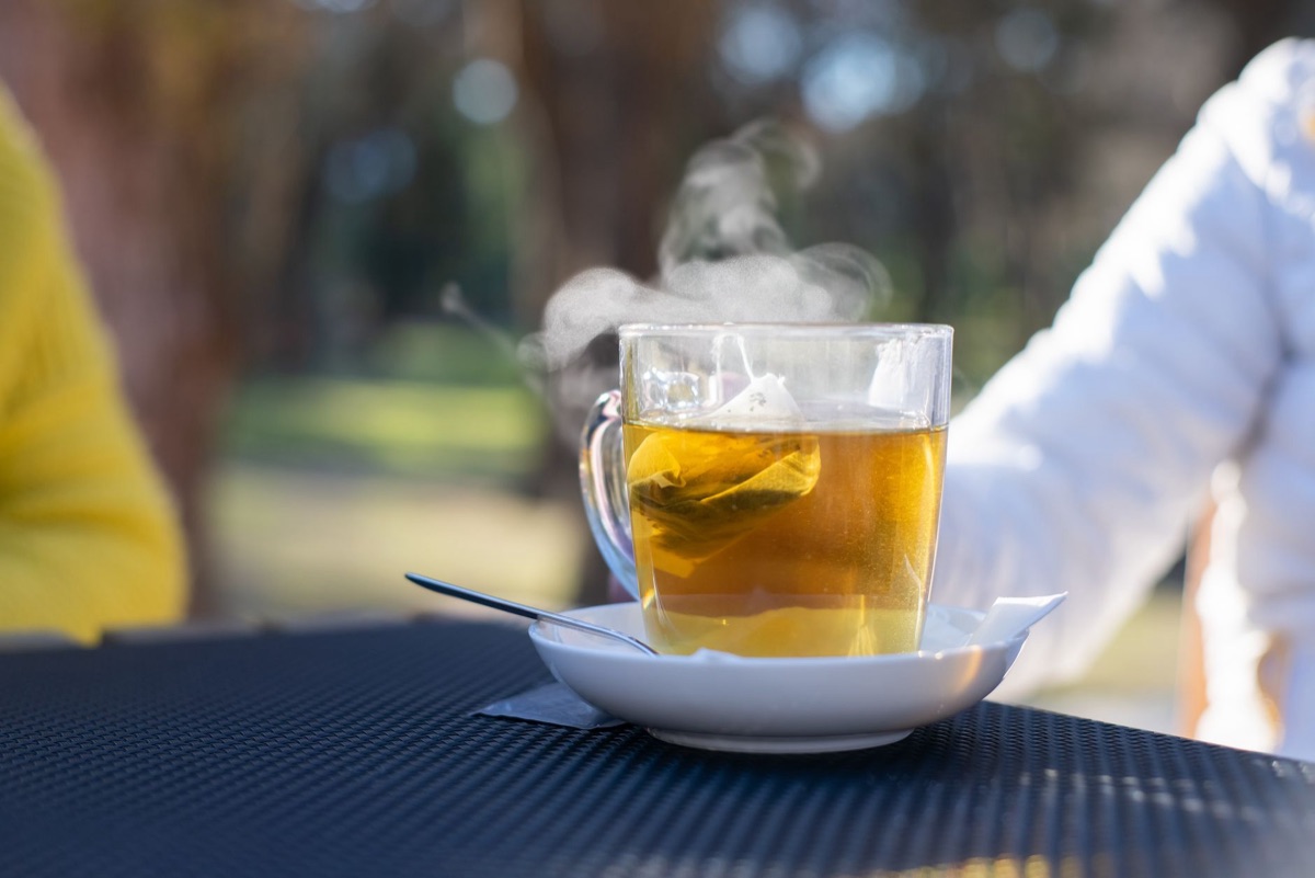 herb tea bag in water