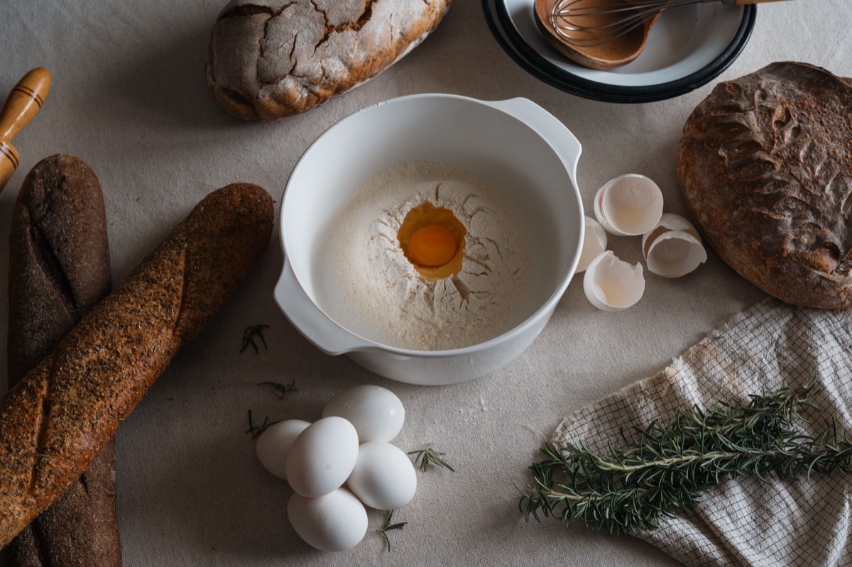 herb and flour in bowl